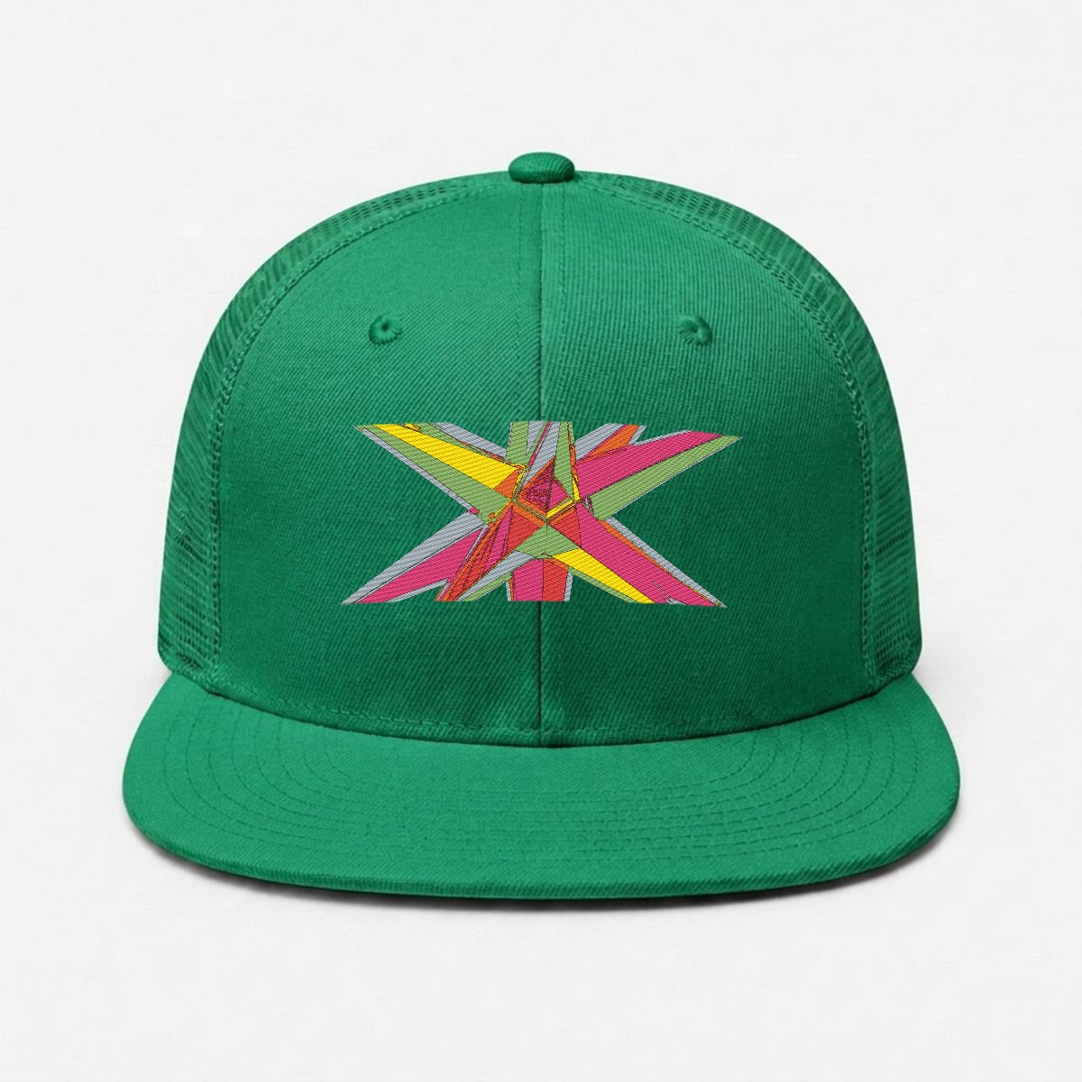 Embroidery Flat-Brim Mesh Cap