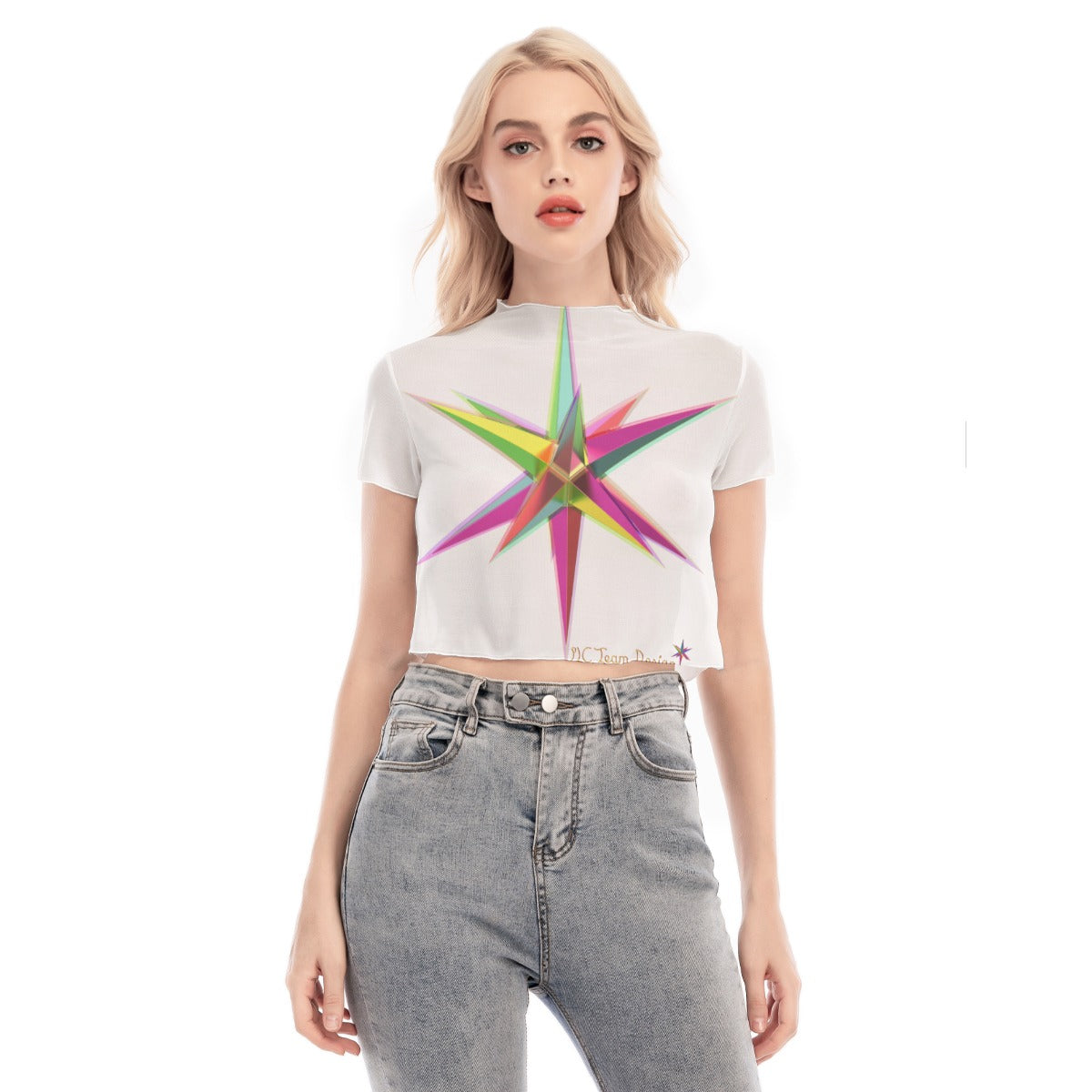 All-Over Print Women's Short Sleeves Mesh Crop Top