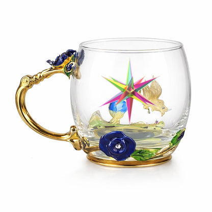 12OZ Enamel Floral Glass Mug With Spoon