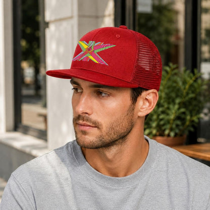 Embroidery Flat-Brim Mesh Cap