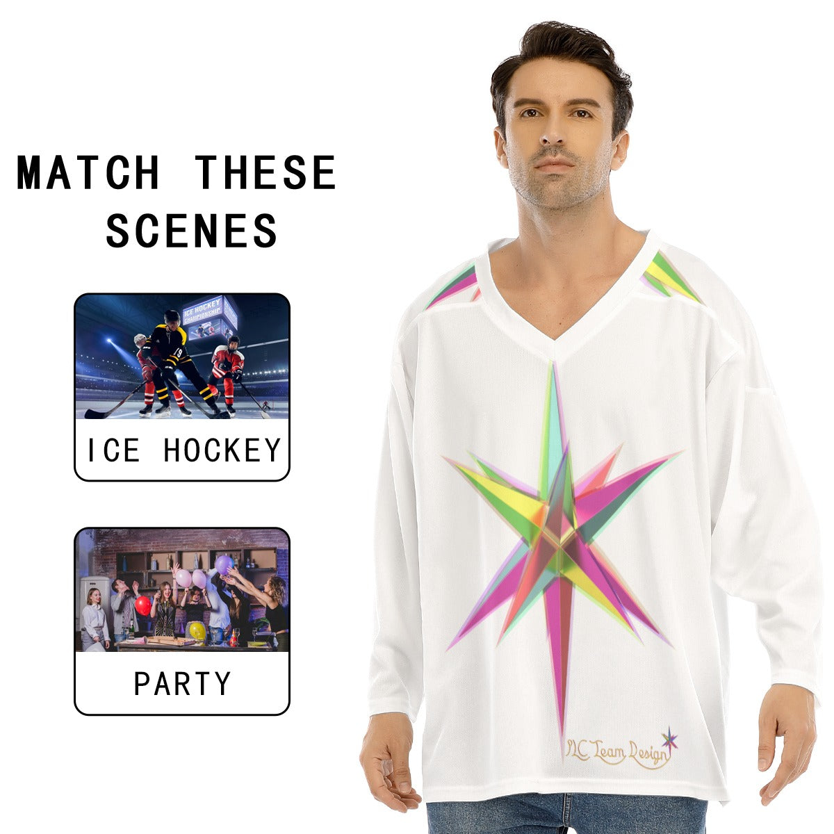 All-Over Print Men's V-neck Ice Hockey Jersey