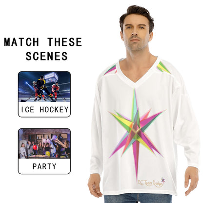 All-Over Print Men's V-neck Ice Hockey Jersey