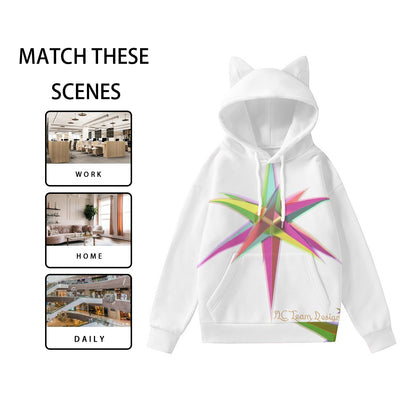 All-Over Print Women’s Hoodie With Decorative Ears