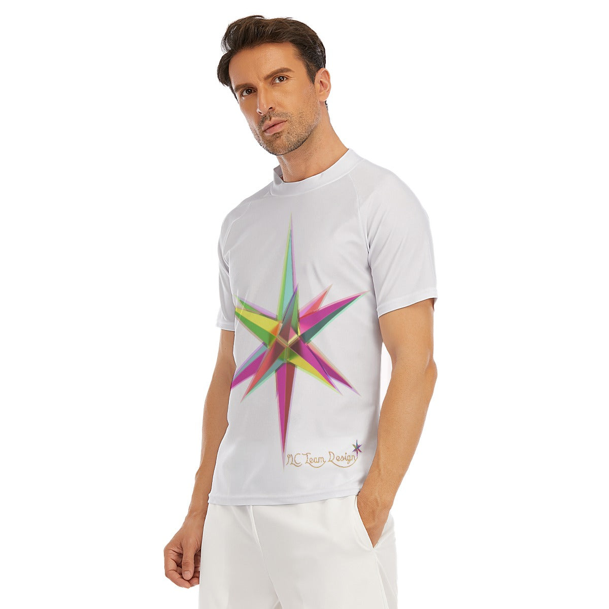 All-Over Print Men's Tight Surf Clothing With Half Sleeves