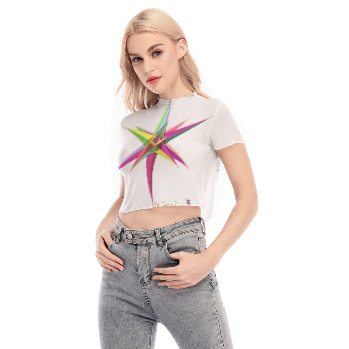 All-Over Print Women's Short Sleeves Mesh Crop Top