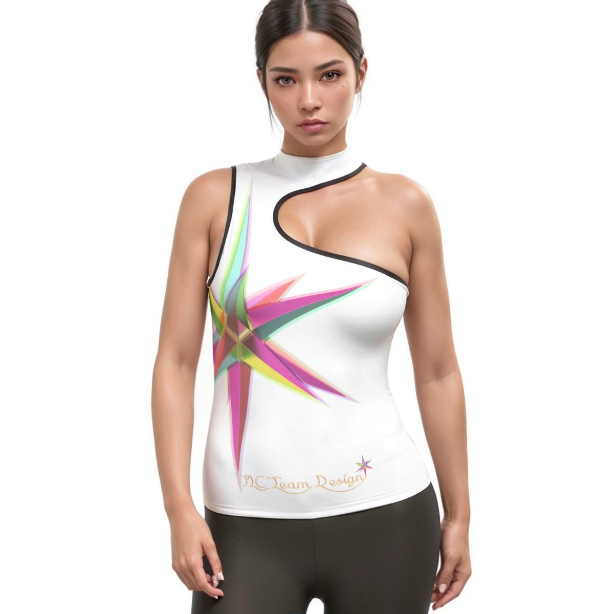 All-Over Print Women's Halter Sleeveless Asymmetrical Tank Top