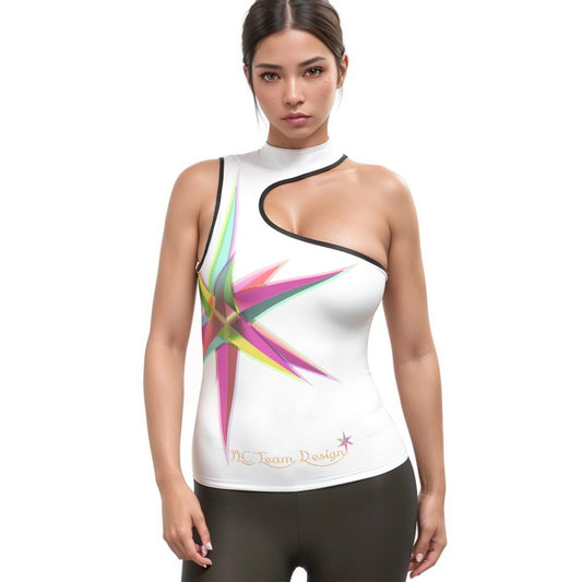 All-Over Print Women's Halter Sleeveless Asymmetrical Tank Top