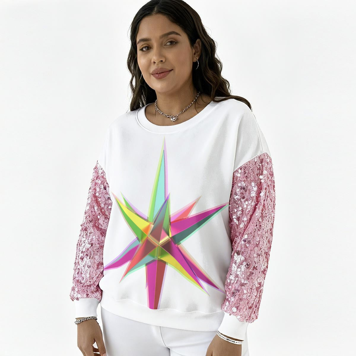 All-Over Print Women's Sequin Sleeve Sweatshirt