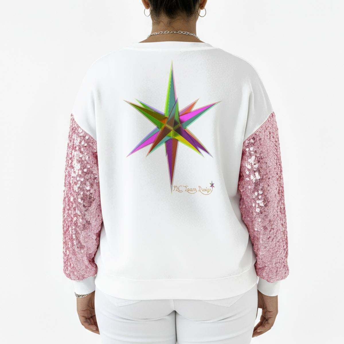 All-Over Print Women's Sequin Sleeve Sweatshirt