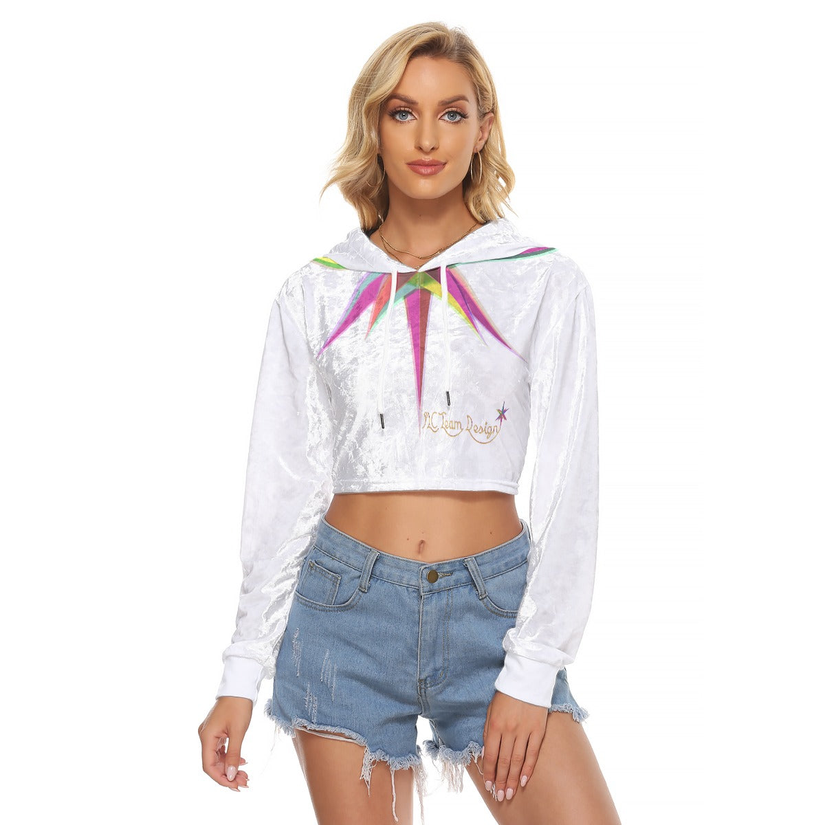 All-Over Print Women's Crop Top Hoodie|Velvet