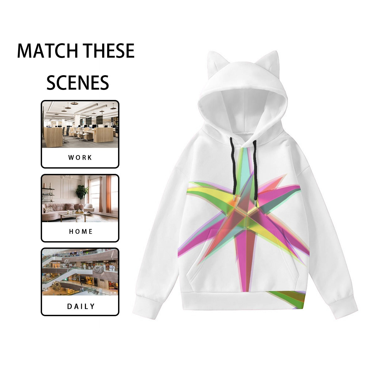 All-Over Print Women’s Hoodie With Decorative Ears