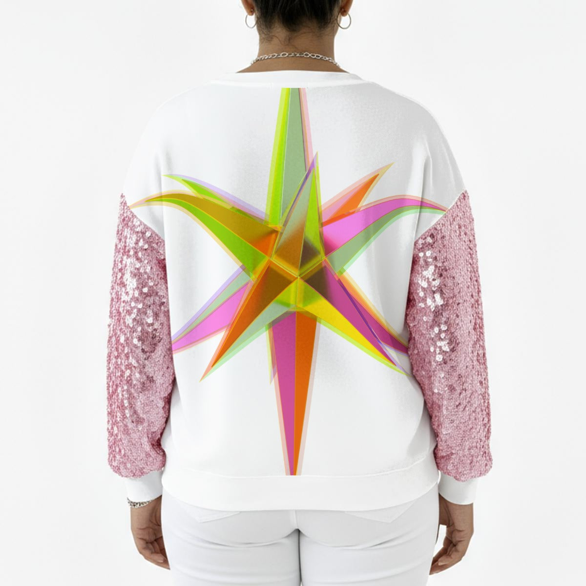 All-Over Print Women's Sequin Sleeve Sweatshirt