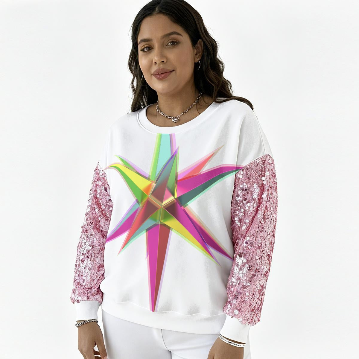 All-Over Print Women's Sequin Sleeve Sweatshirt