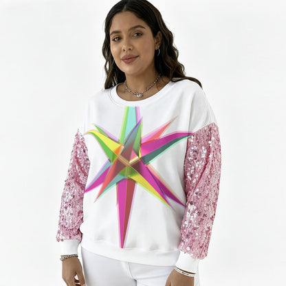 All-Over Print Women's Sequin Sleeve Sweatshirt