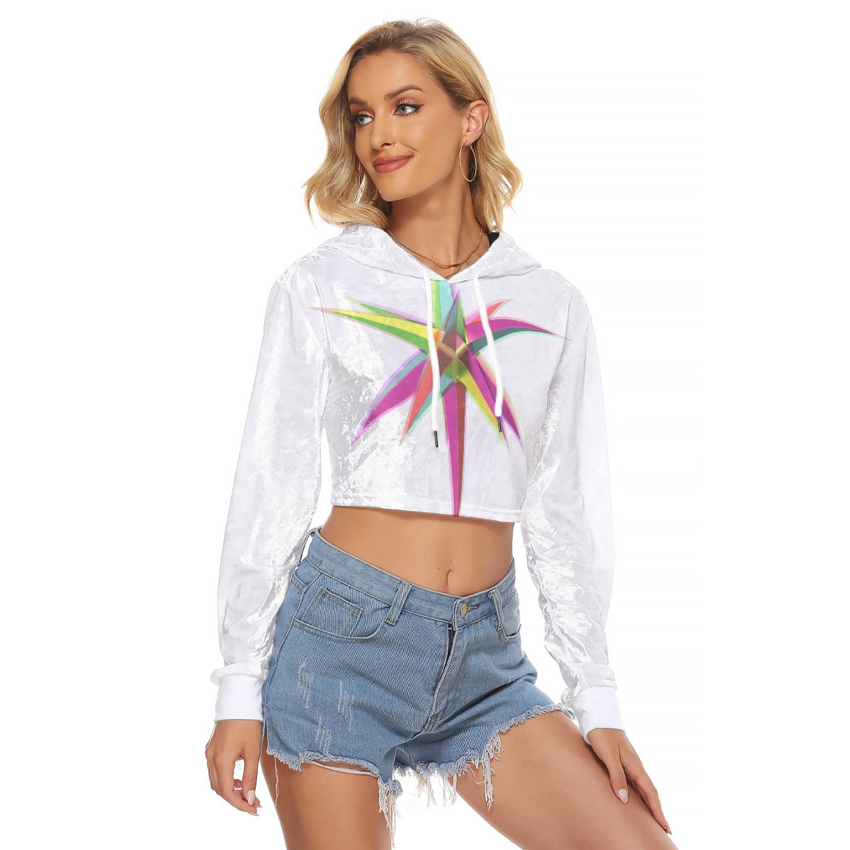 All-Over Print Women's Crop Top Hoodie|Velvet