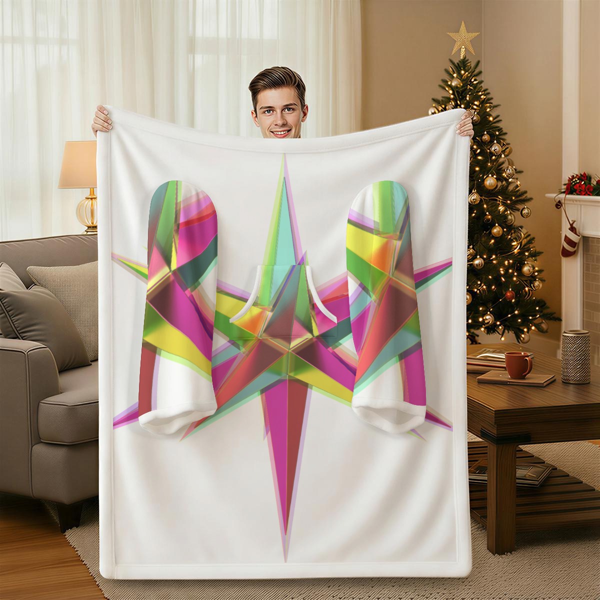 All-Over Print Cozy Wearable Blanket with Sleeves