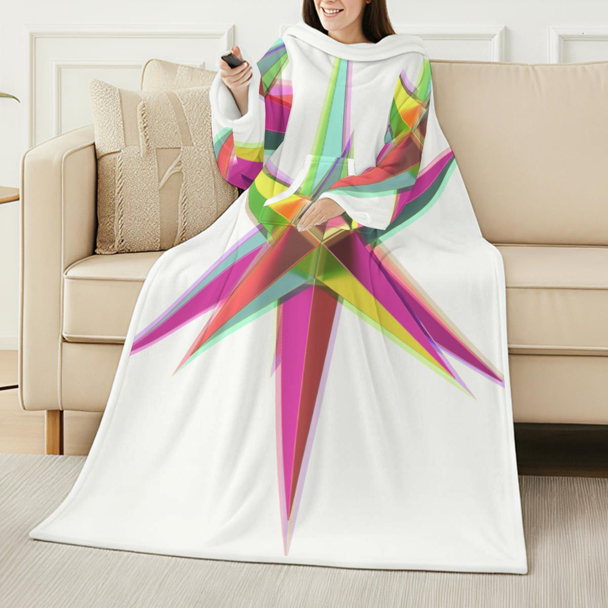 All-Over Print Cozy Wearable Blanket with Sleeves