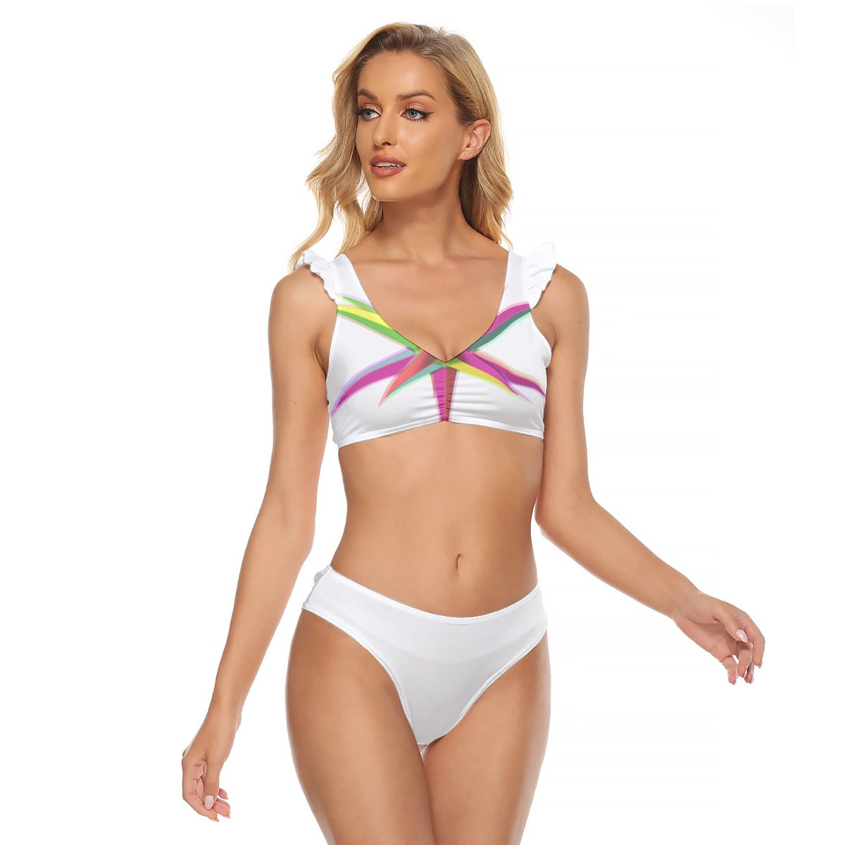 All-Over Print Women's Bikini Swimsuit With Ruffle Cuff Bra