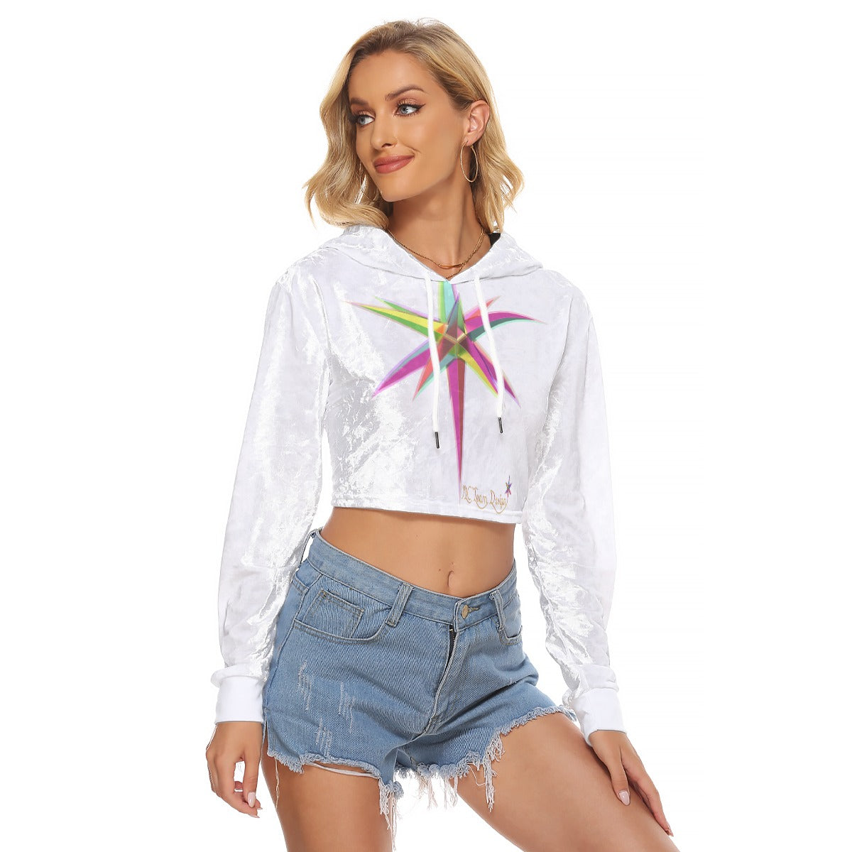 All-Over Print Women's Crop Top Hoodie|Velvet
