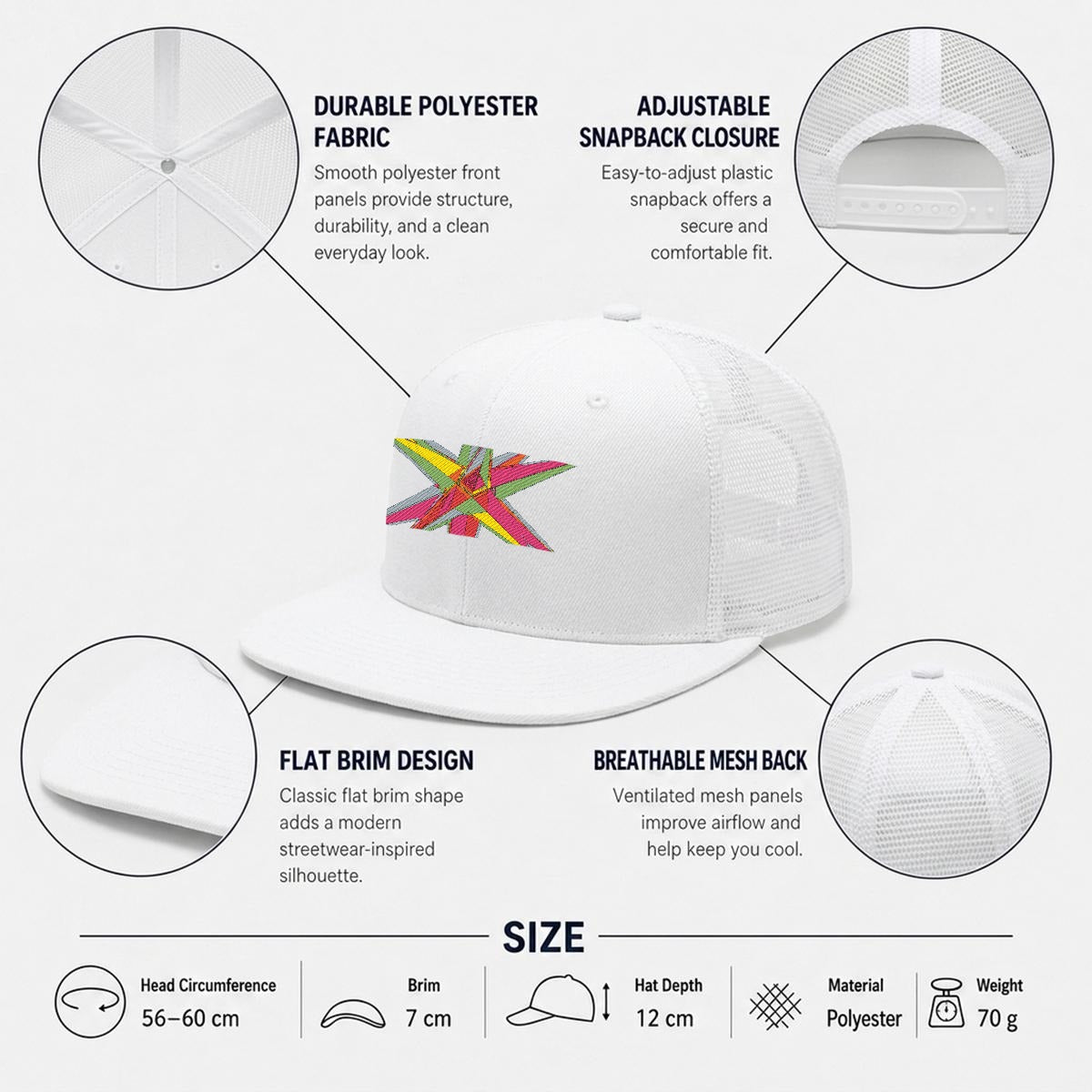 Embroidery Flat-Brim Mesh Cap