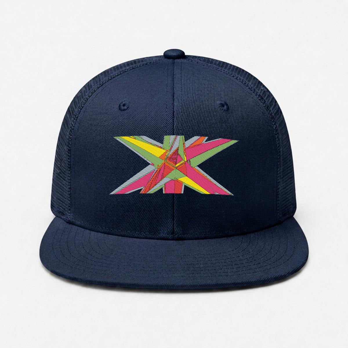 Embroidery Flat-Brim Mesh Cap