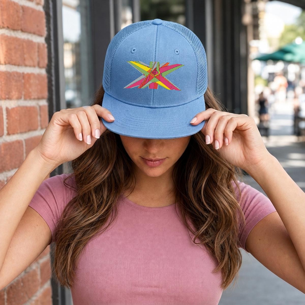 Embroidery Flat-Brim Mesh Cap