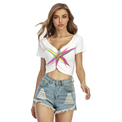 All-Over Print Women's Raglan Drawstring Front  Crop Tee