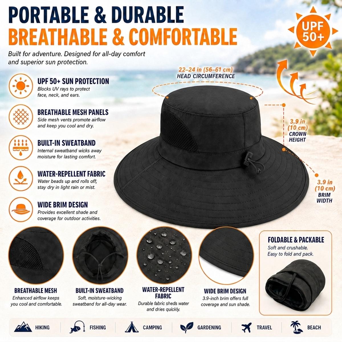 UPF 50+ Wide Brim Outdoor Sun Hat