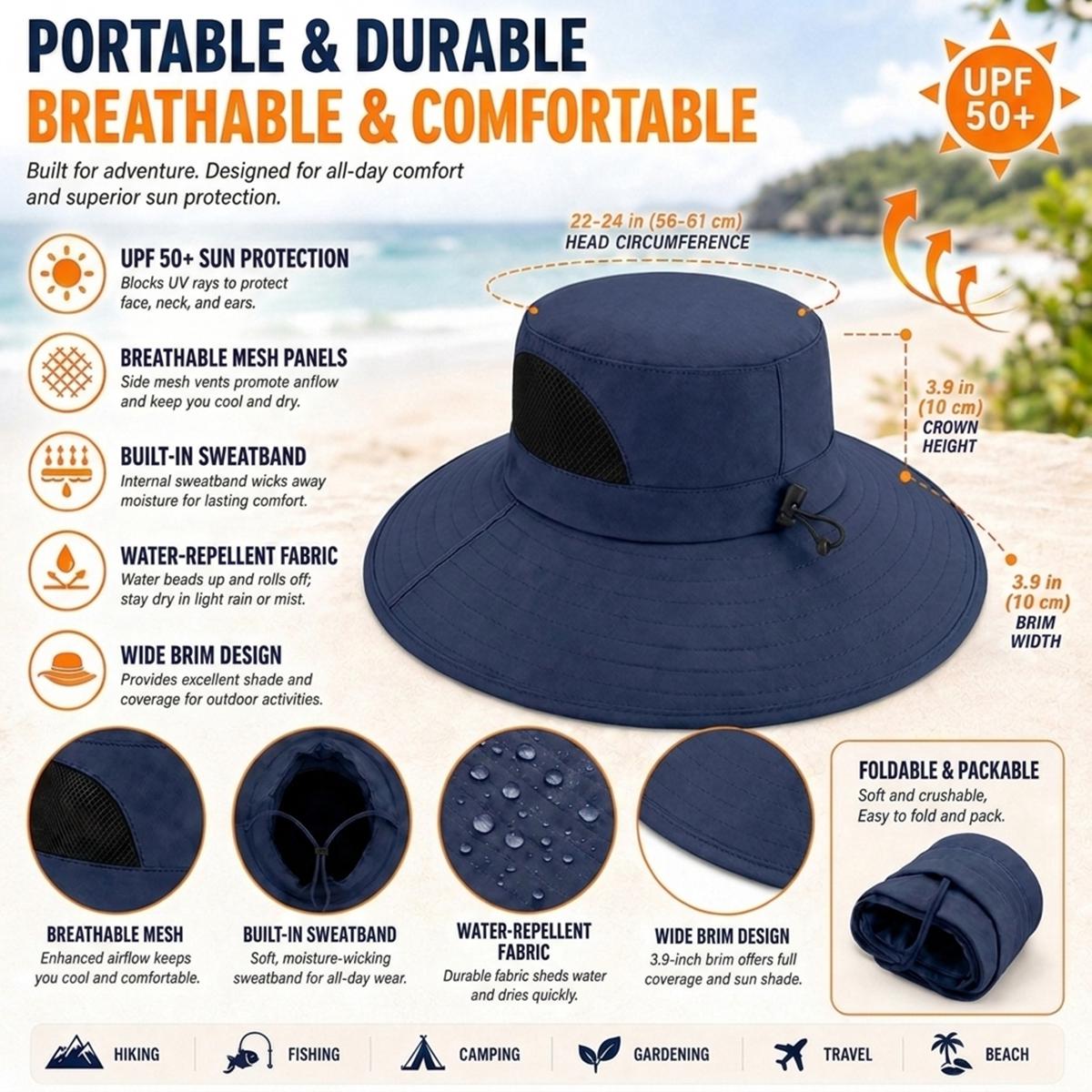 UPF 50+ Wide Brim Outdoor Sun Hat