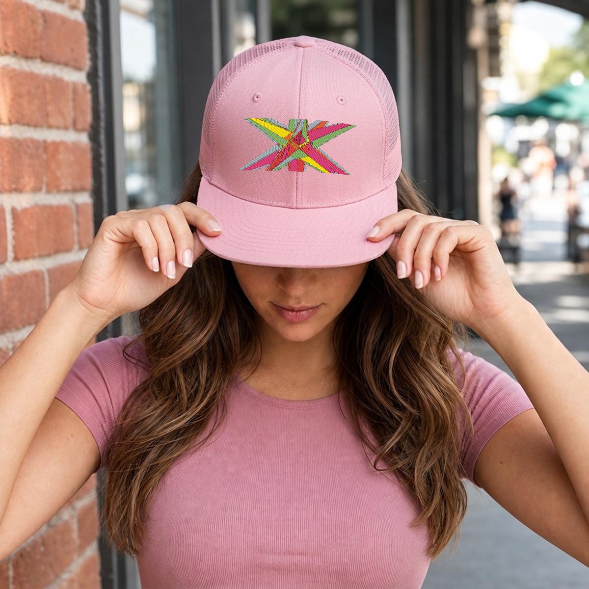 Embroidery Flat-Brim Mesh Cap