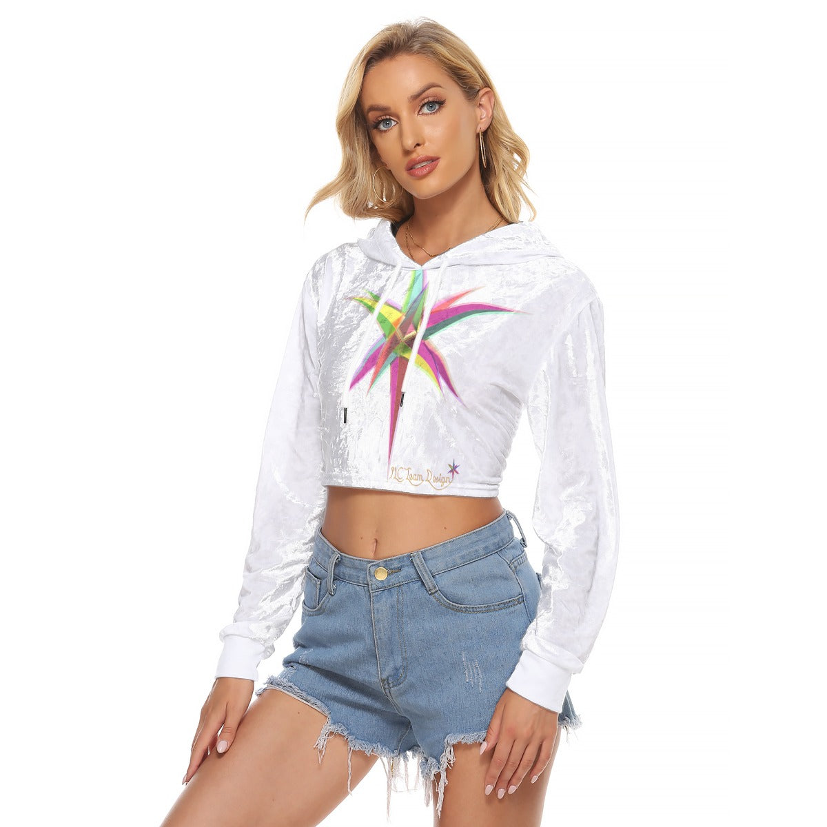 All-Over Print Women's Crop Top Hoodie|Velvet