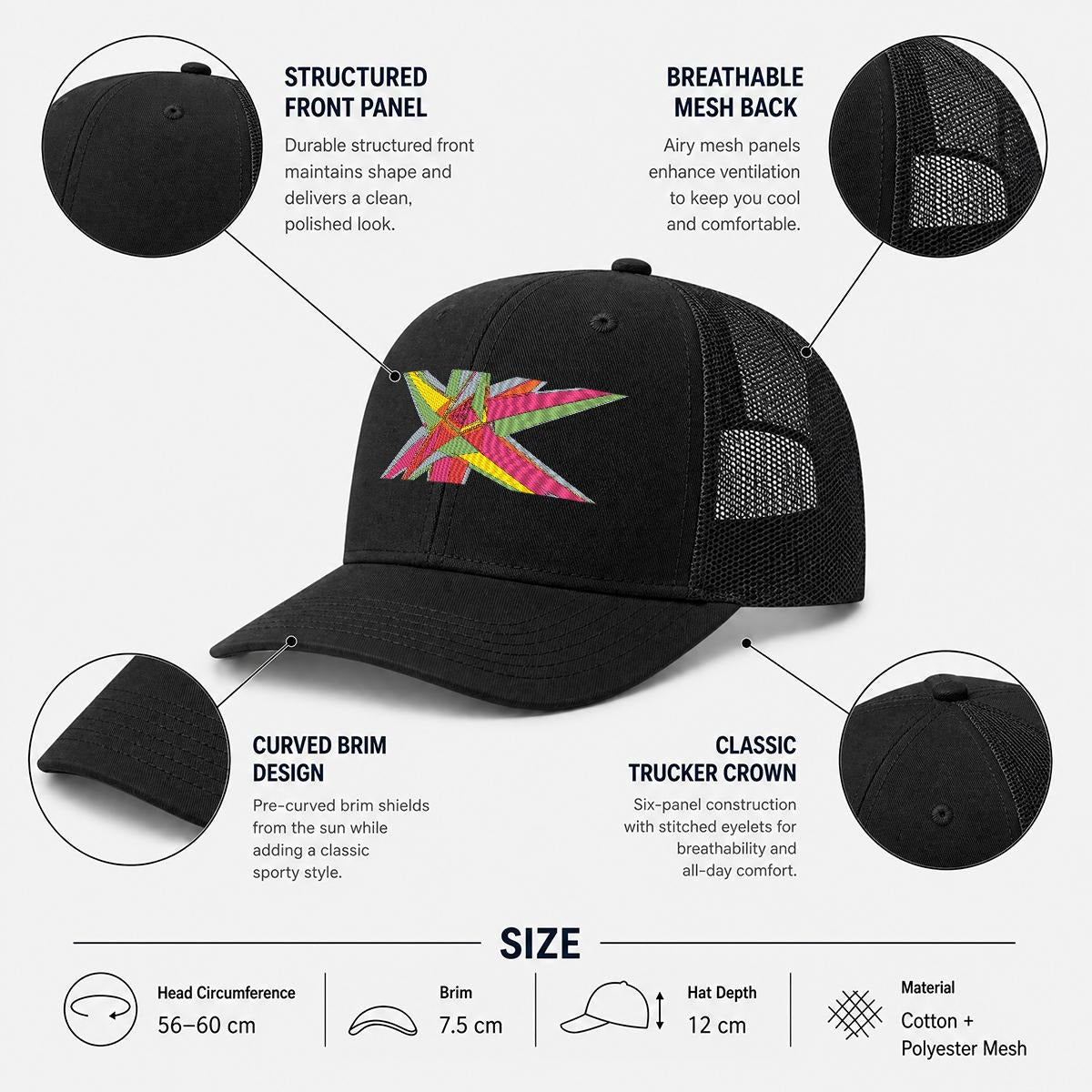 Embroidery Curved Mesh Cap For Golf