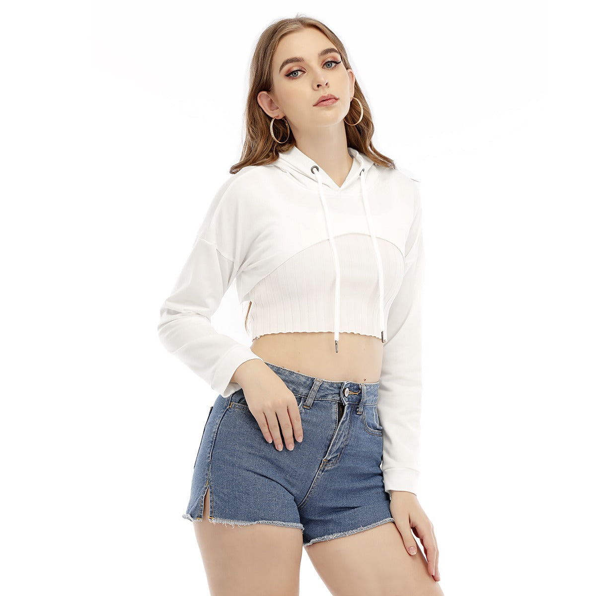 All-Over Print Women's Smock Short Hoodie With Long Sleeve