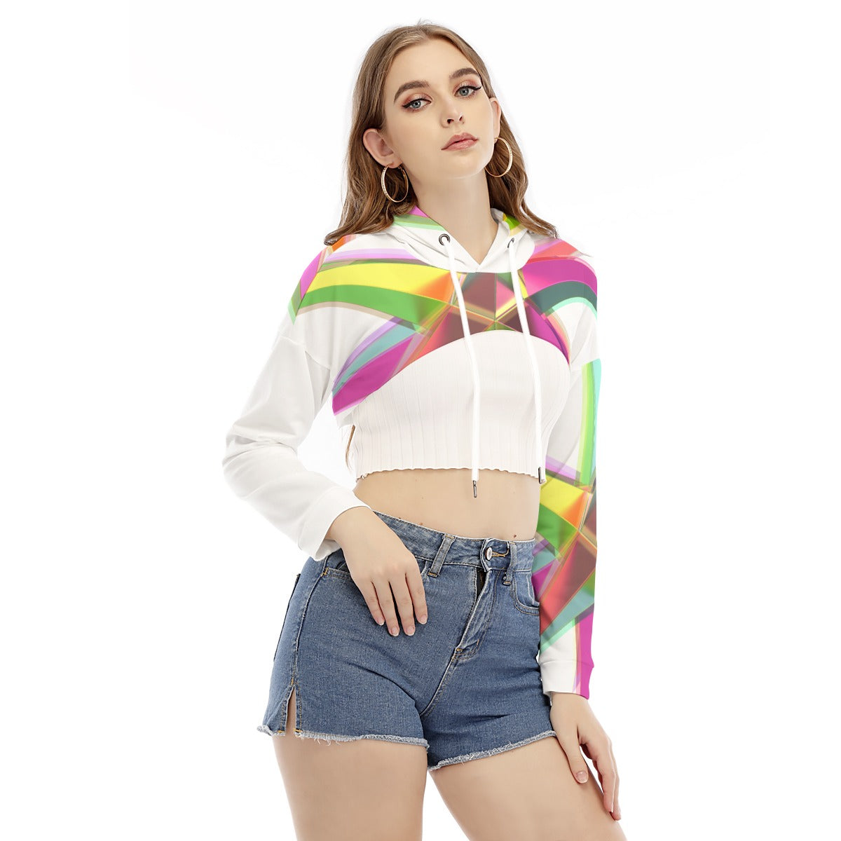All-Over Print Women's Smock Short Hoodie With Long Sleeve