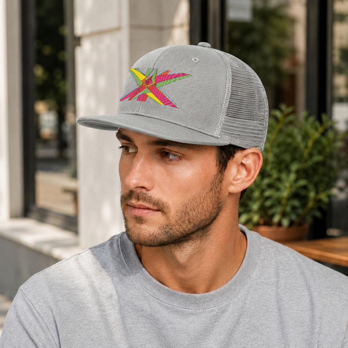 Embroidery Flat-Brim Mesh Cap