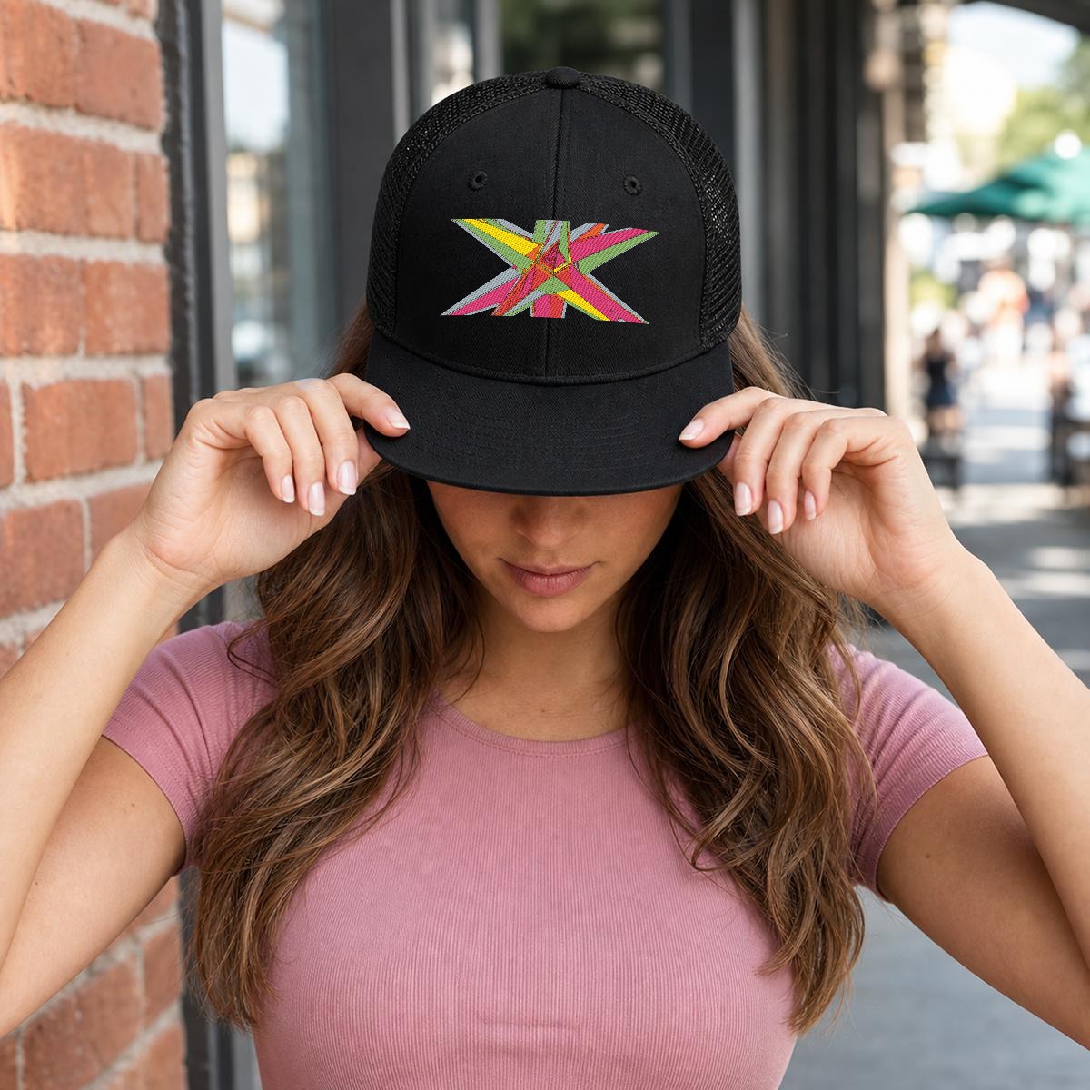 Embroidery Flat-Brim Mesh Cap