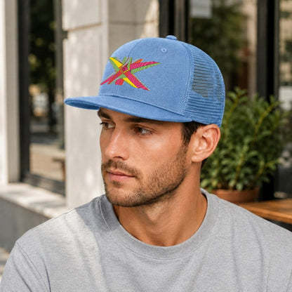 Embroidery Flat-Brim Mesh Cap