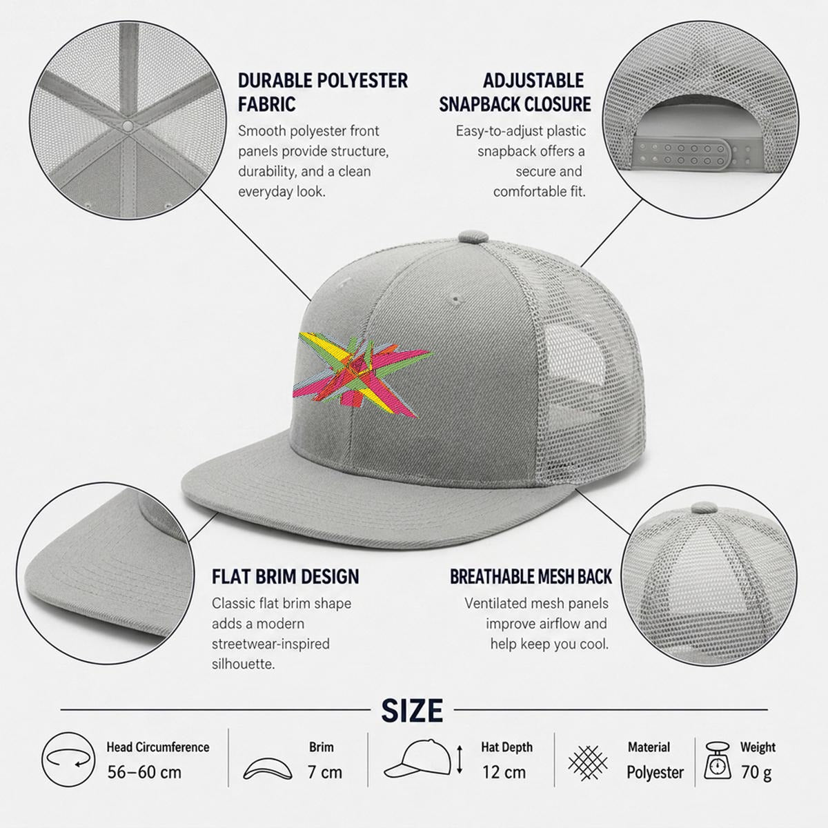 Embroidery Flat-Brim Mesh Cap
