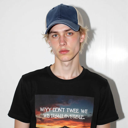 Vintage Washed Denim Mesh Cap Printed in USA