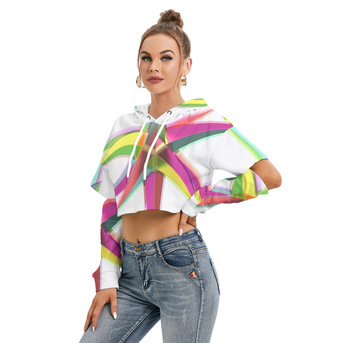 All-Over Print Women's Heavy Fleece Hoodie With Hollow Out Sleeve