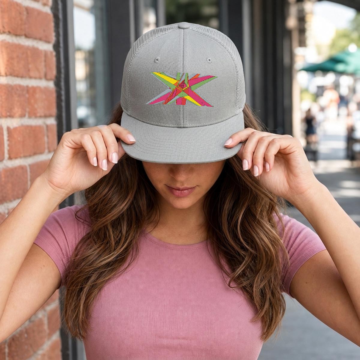 Embroidery Flat-Brim Mesh Cap