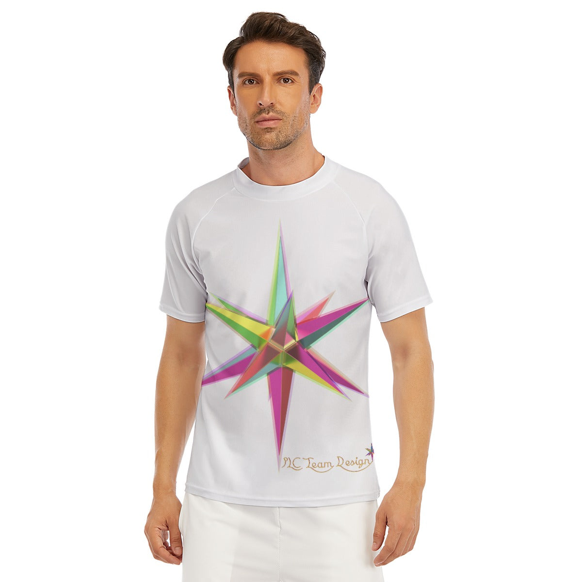 All-Over Print Men's Tight Surf Clothing With Half Sleeves