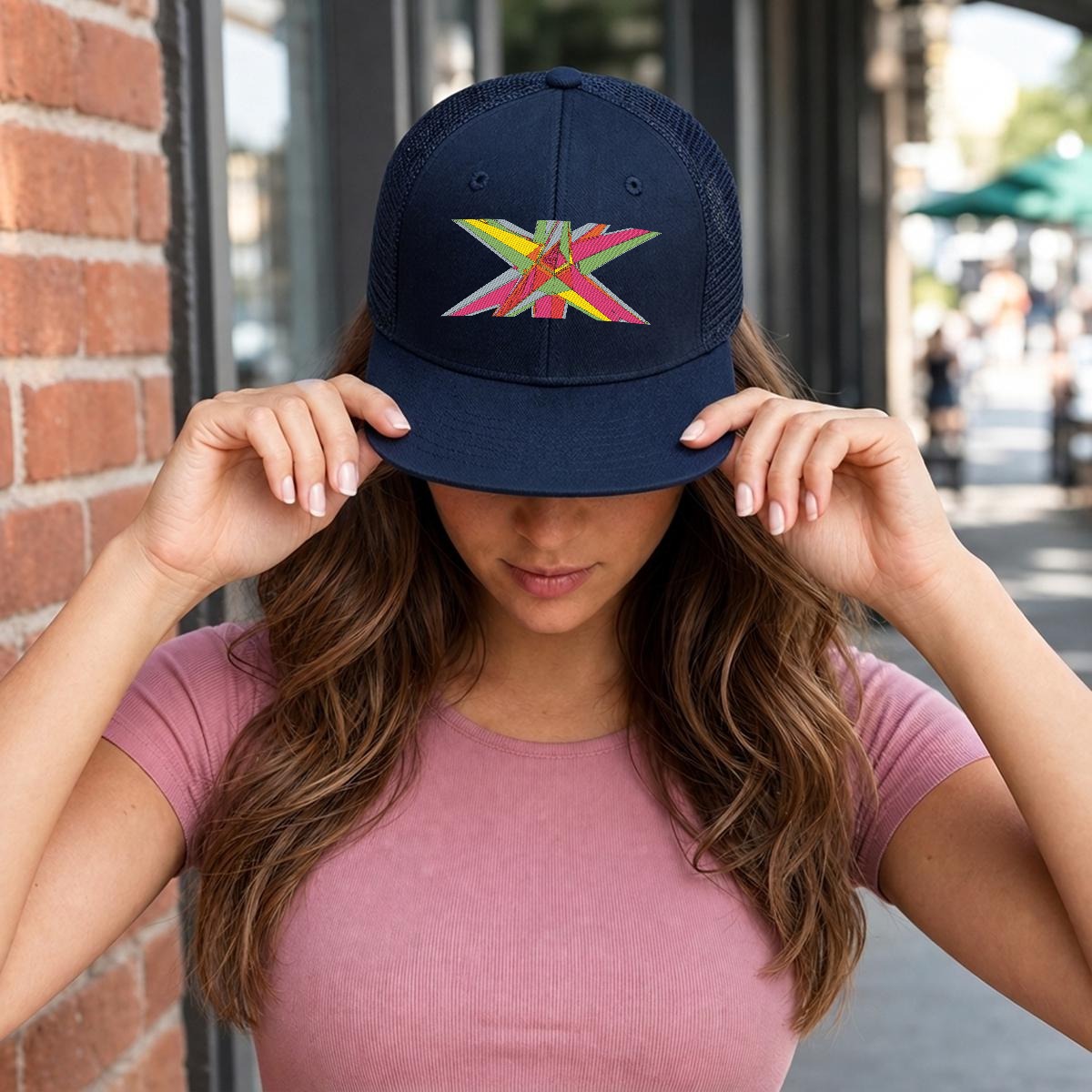Embroidery Flat-Brim Mesh Cap