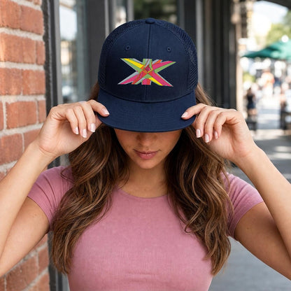 Embroidery Flat-Brim Mesh Cap