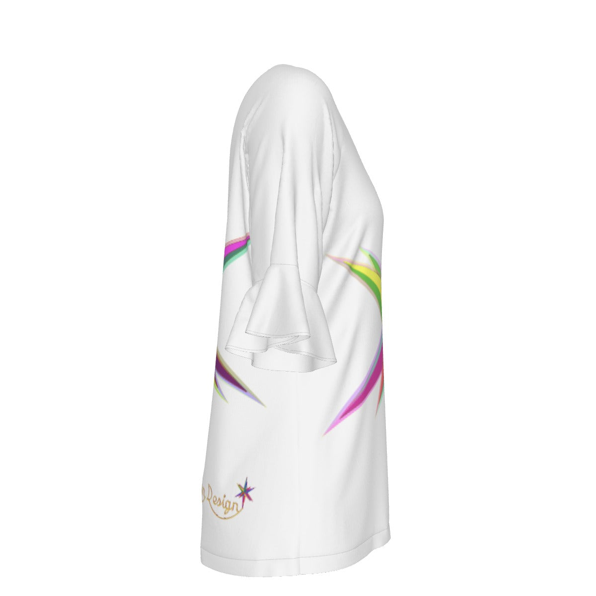 All-Over Print V-neck Women's T-shirt With Bell Sleeve