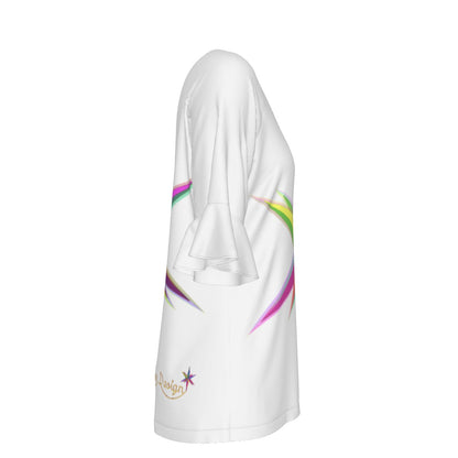 All-Over Print V-neck Women's T-shirt With Bell Sleeve