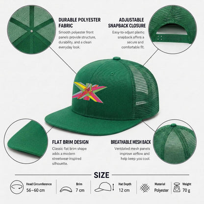 Embroidery Flat-Brim Mesh Cap