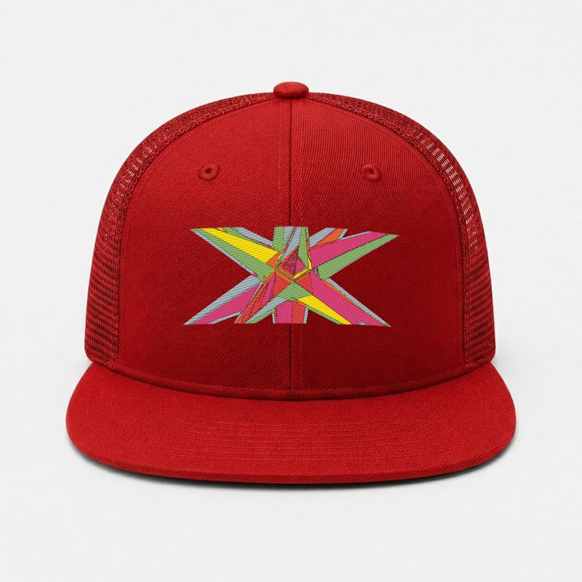 Embroidery Flat-Brim Mesh Cap