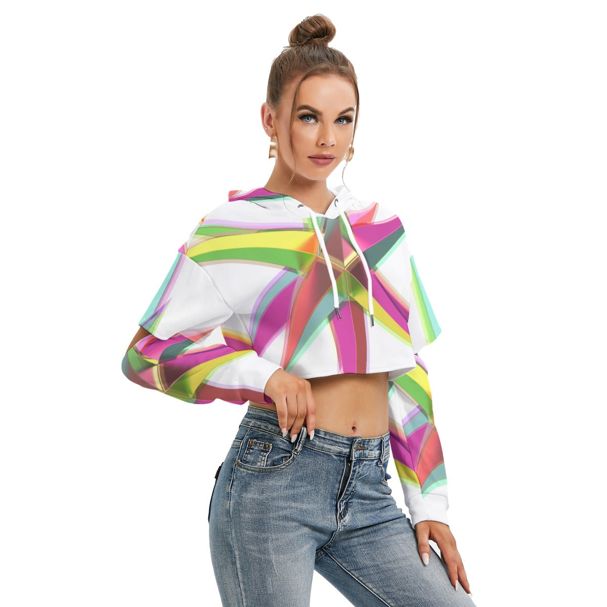 All-Over Print Women's Heavy Fleece Hoodie With Hollow Out Sleeve