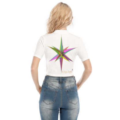 All-Over Print Women's Short Sleeve T-shirt With Two-way Zipper